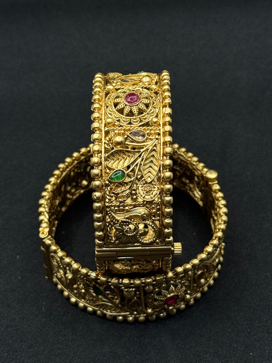 Rajasthani Gold Kada Bangle with Multicolored Meena and Stone Work 2*6