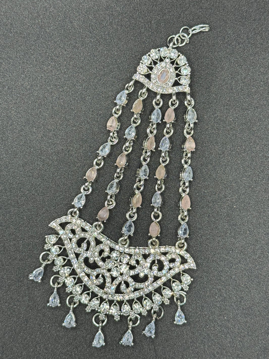 Elegant Silver-Toned Kundan Passa/Jhoomar