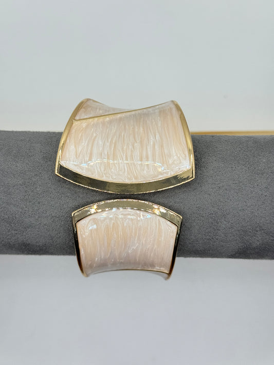 Creamy White and Gold Asymmetrical Cuff Bracelet