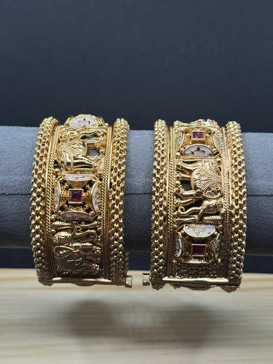 Ornate Rajwadi Gold-Plated Openable Bangles (Pair)2*8