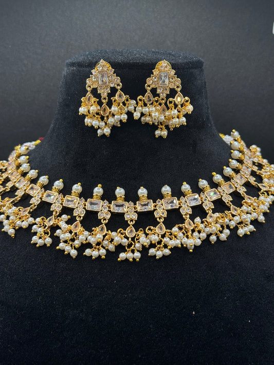 Pearl & Kundan Gold Plated Necklace Set