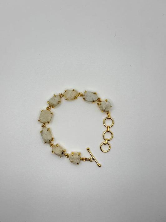 White Raw Gemstone Gold Bracelet with Toggle Clasp