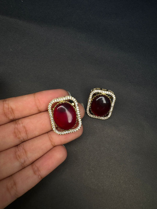 Deep red stone stud earrings