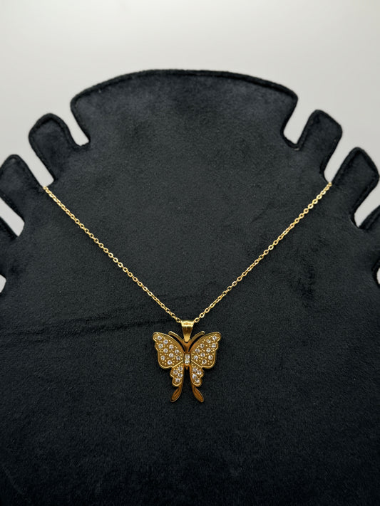 Gold Pave Butterfly Necklace