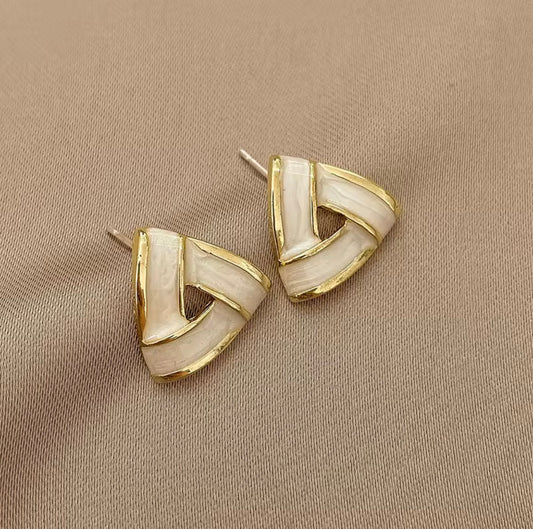 Geometric White Stud Earrings
