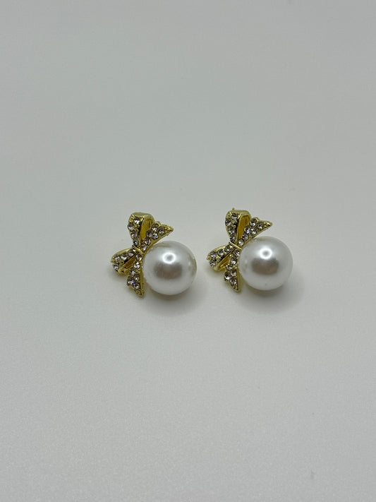 Bow and Pearl Stud Earrings