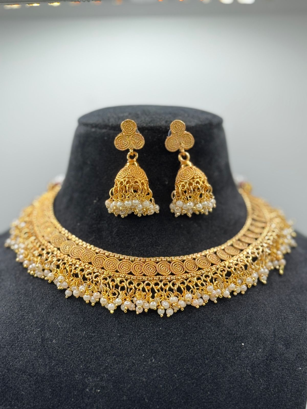 Necklace copper base and pearl work with jhumka