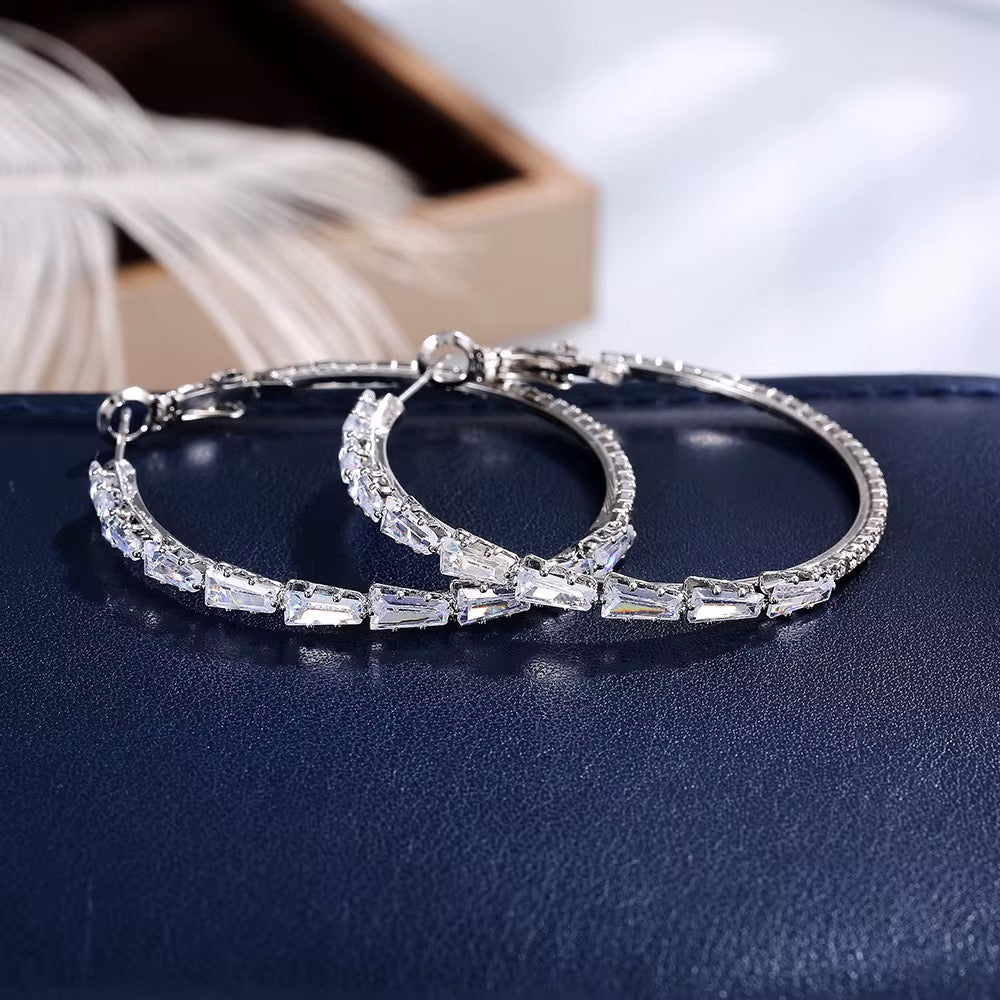 Sparkling Baguette-Cut Hoop Earrings