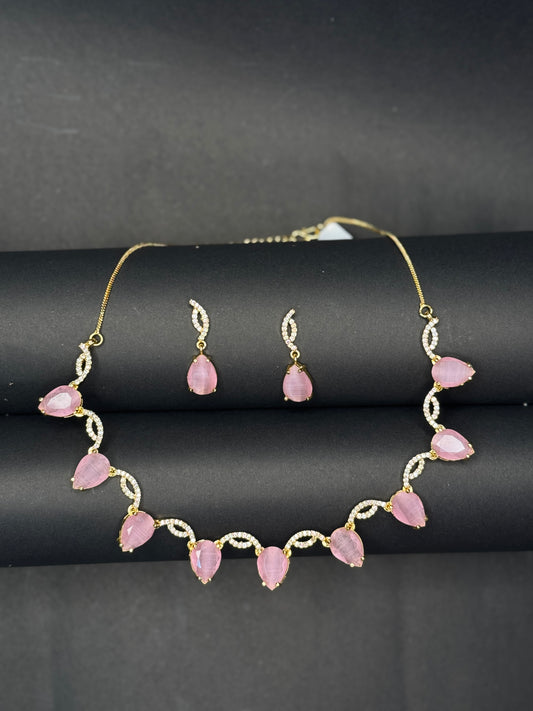 Contemporary Gold Toned Cubic Zirconia Choker Necklace Set