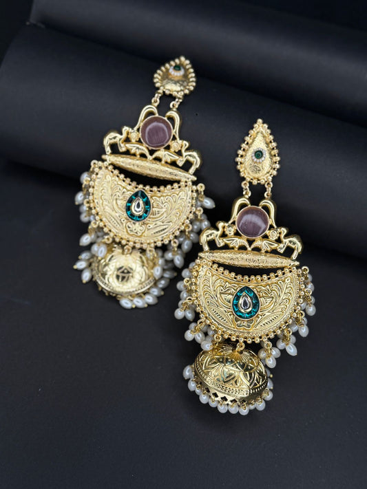 Gold plated jhumka earrings