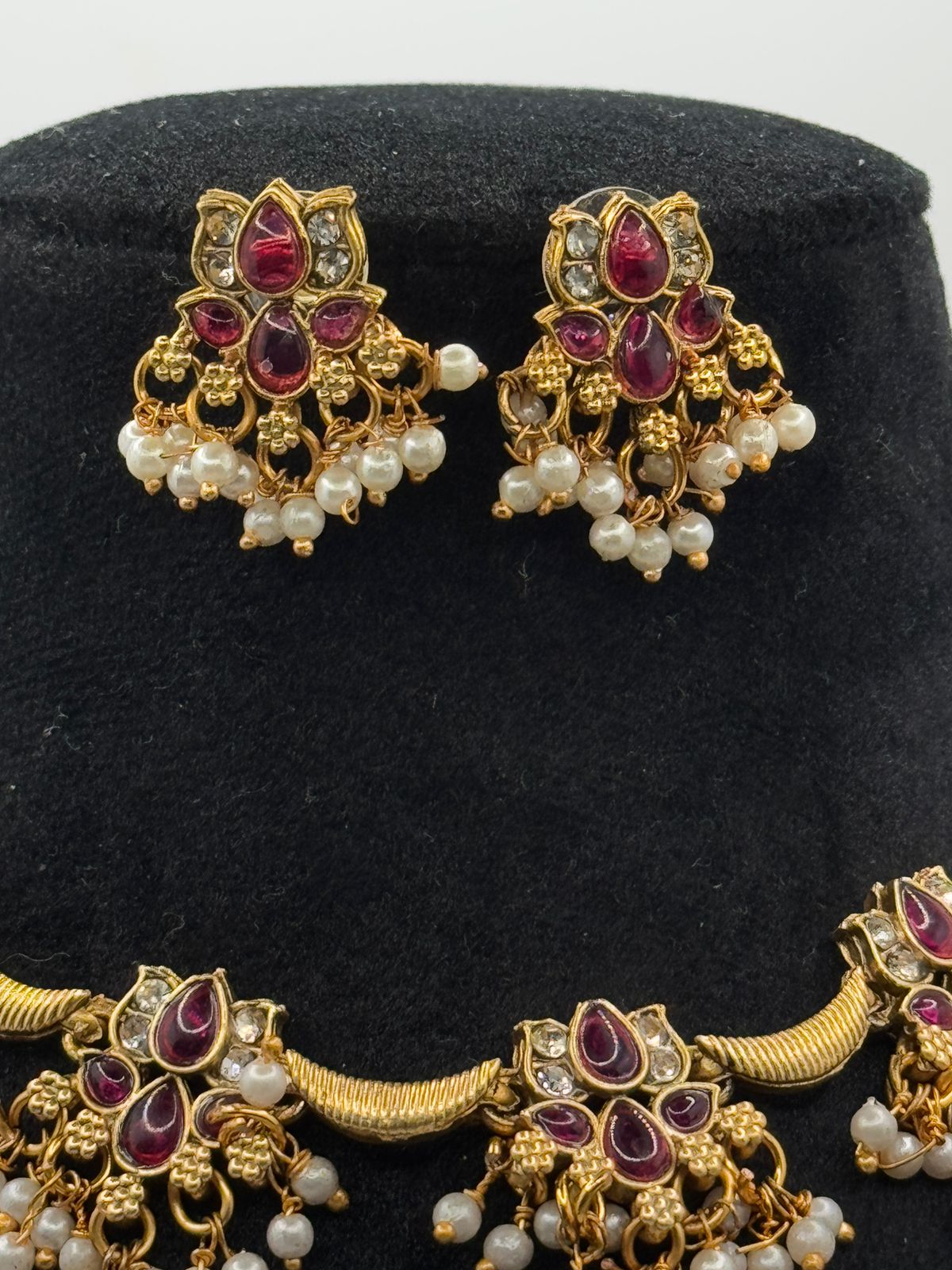Regal bloom : Necklace lotus design pink with pearl work