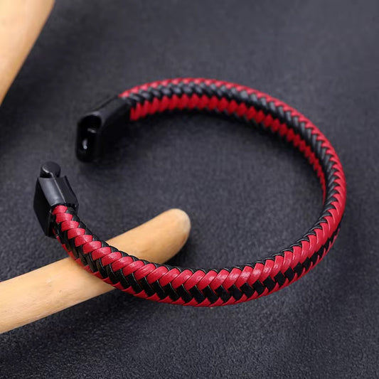 Retro woven leather mens bracelet with magnetic buckle
